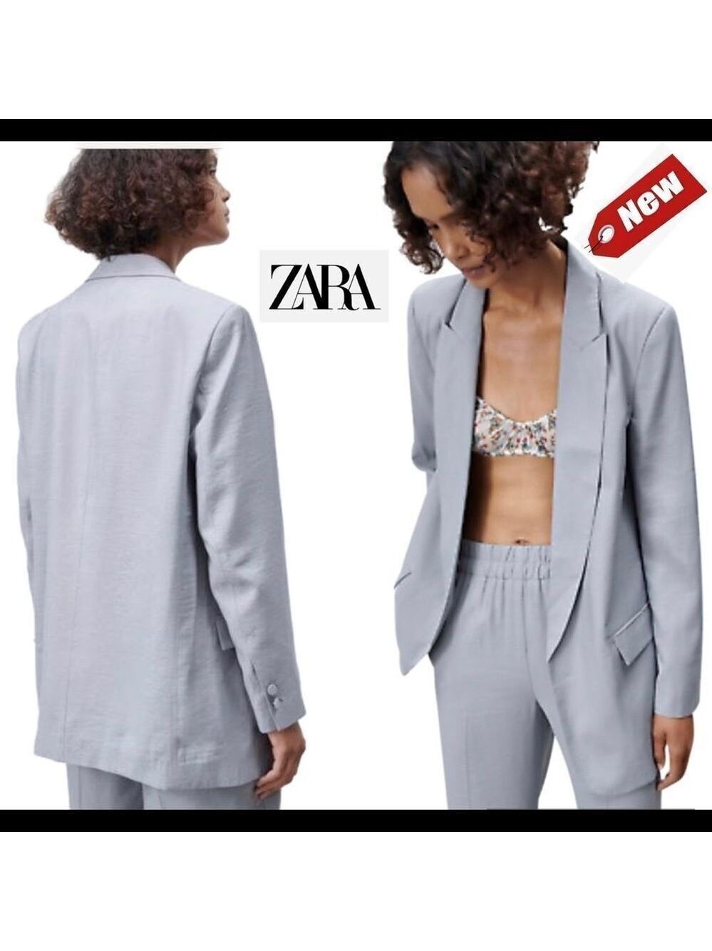 ZARA greyish pastel blue Open front blazer Sz XS NWT
